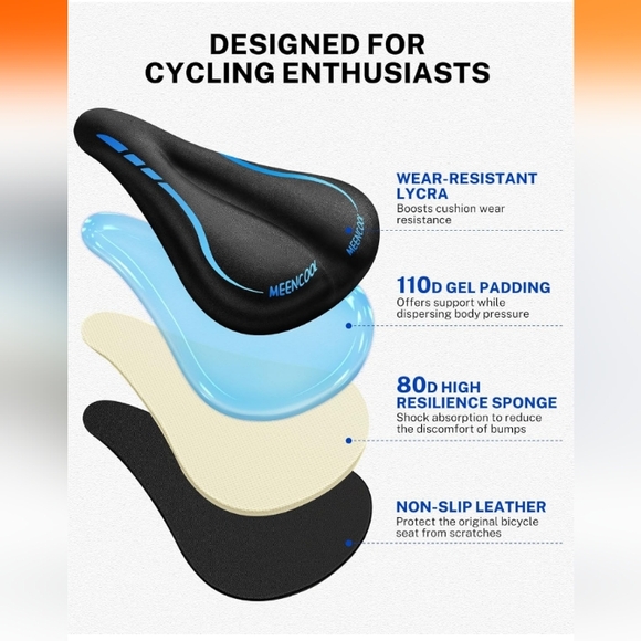 Meencool Gel Bike Seat Cover (Black/Blue) D-15 NWOT - Picture 7 of 14